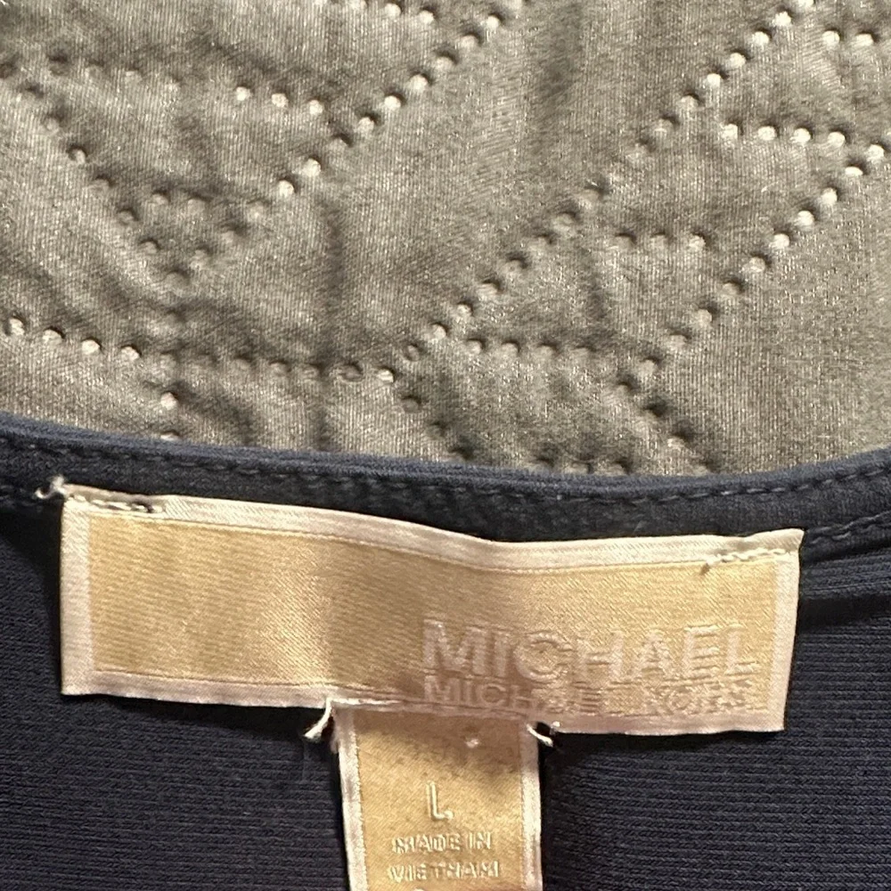 MICHAEL Michael Kors Short Sleeve Navy Top with Lattice Detail - Picture 2 of 2